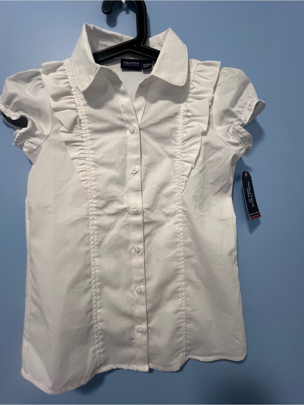 Kids Nautica White Ruffle-Trim Button-Up Blouse